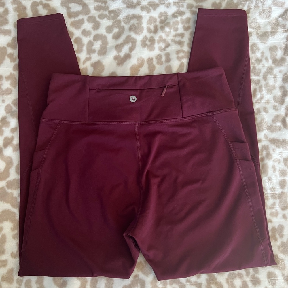 Fleece Lined Dark Red Leggings with Pockets, Size Medium - Picture 2 of 7